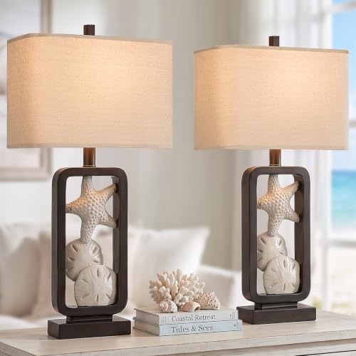 Set of 2 Coastal Starfish Table Lamps with Bulbs - Nautical Home Decor