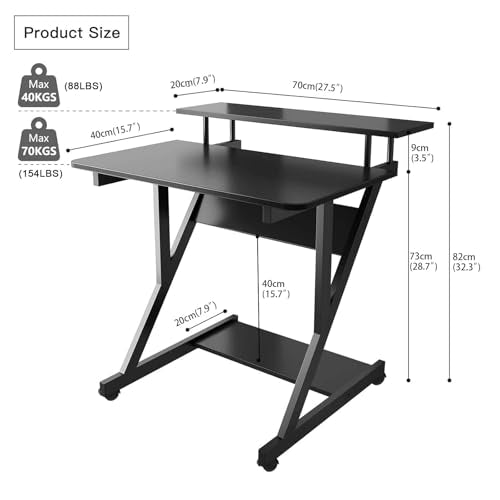 Dripex Small Computer Desk Black - 3 Tier Space Saving Desk with Monitor Shelf