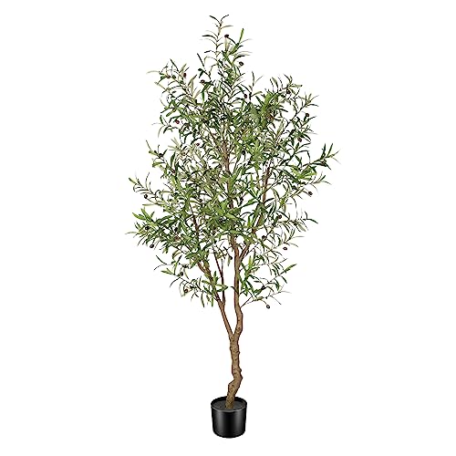 7ft Faux Olive Tree with Natural Branches & Realistic Leaves - Artificial Indoor Decor