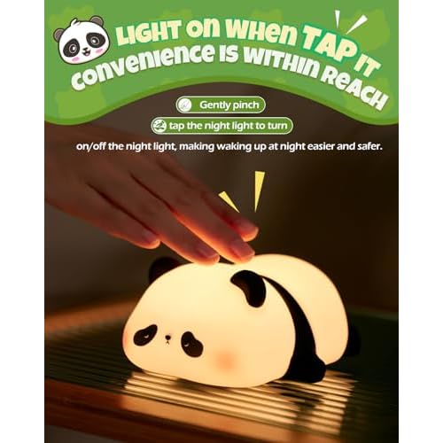 Cute Panda Night Light, Animal Lamp, Food Grade Silicone, Rechargeable, 3 Level Dimmable, Squishy Nursery Nightlight for Desk Decor, Funny Gifts Stuff for Boys Girls Baby, White Elephant Gifts