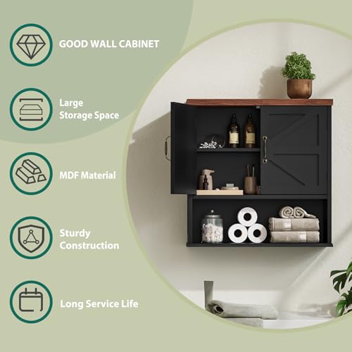 Smuxee Black Farmhouse Wall Mounted Bathroom Cabinet with Adjustable Shelves