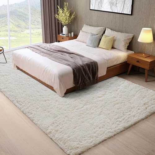 Ophanie 8x10 Ivory Shag Area Rug for Living Room & Bedroom, Washable Non-Slip Large Carpet, Nursery & Dorm Decor