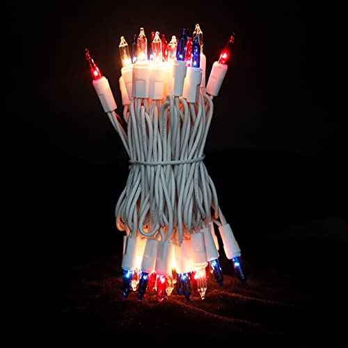 MULTI-SPARKING Red White and Blue String Lights - 35 Count 4th of July Patriotic Mini Christmas Lights for Independence Day Decorations, 8.5 Feet White Wire Incandescent Set