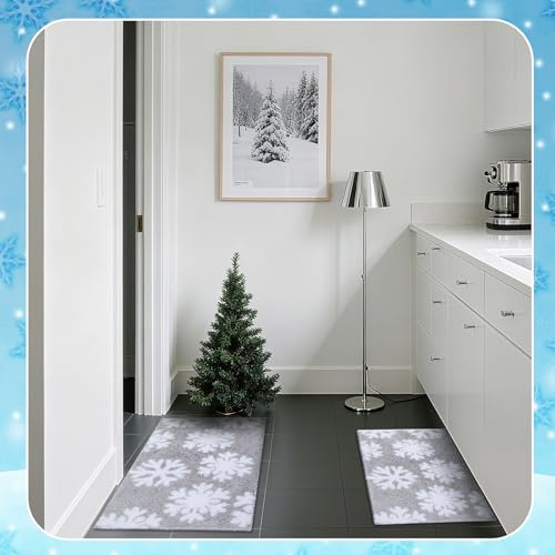 Dunzy Snowflake Bath Mat Set - Non-Slip Water Absorbent Rug for Bathroom, Gray, 2 Sizes