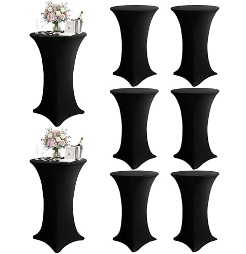 KeyWave Spandex Cocktail Table Covers, 32x43 Inch, Black, 8 Pack