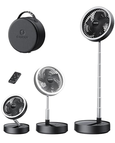 Gaiatop Portable Pedestal Fan with 16000mAh Battery, LED Light & Remote - Black