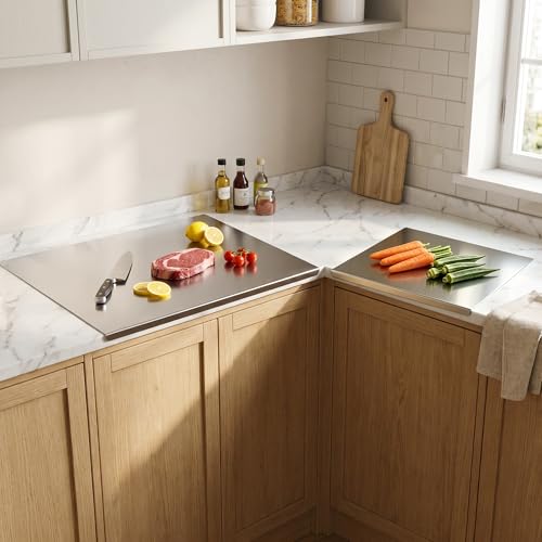 Stainless Steel Cutting Board Set with Lip - 2 Pack, 16x12 & 24x16 Inches, Non-Slip Food Prep Boards