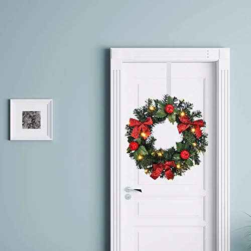 HiGift 2 Pack Wreath Hanger for Front Door White, Long Metal Over The Door Hook for Christmas and Party Wreath Making Decoration, Hanging Clothing, Towels, Wreaths, Bags, White - 15" and 12"