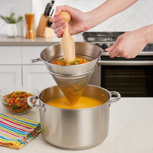 Stainless Steel Chinois Fine-Mesh Cone Sieve - 7-Inch for Sauces & Purees - Variation: Stainless Steel Chinois