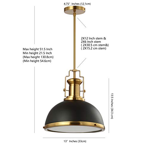 Jonathan Y Homer 13-inch Black Brass Industrial Dome Pendant Light - Modern Ceiling Fixture with LED Bulb Included