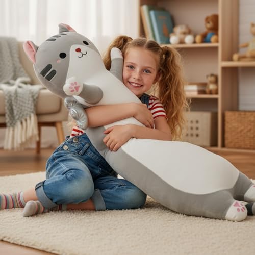 Long Cat Plush Pillow, Cute Stuffed Animal Body Pillow with Wings,