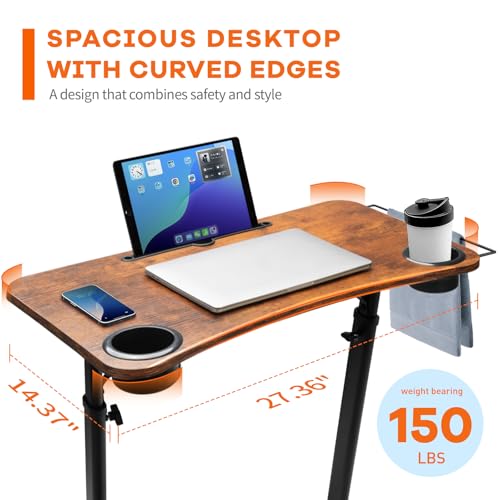 HOMELYM Brown Adjustable Treadmill Desk for Standing and Sitting - Small Standing Desk with Cup Holders & Towel Rack