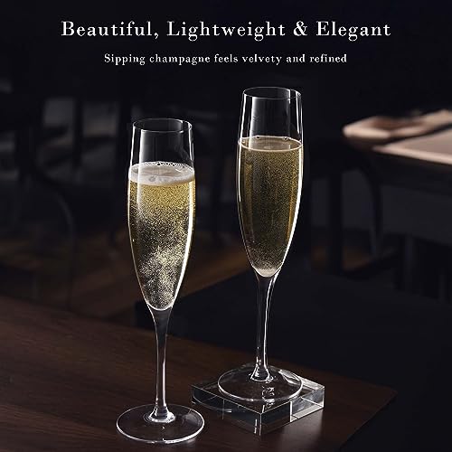 JBHO Set of 4 Hand Blown Champagne Flutes - Elegant Lead-Free Crystal Glasses for Weddings & Celebrations