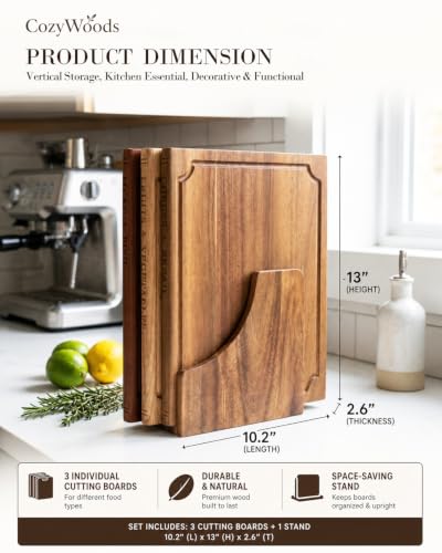 Book-Inspired Cutting Board Set with Stand - 3-Piece Hardwood Kitchen Boards, Mixed Variation
