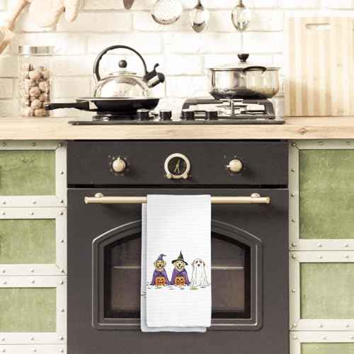 Fall Ghost Pumpkin Halloween Kitchen Towels, Ghost Golden Retriever Gifts Decor Dish Towel for Kitchen, Fall Halloween Decor, Spooky Dogs Hand Towels for Bathroom Decorations 16x24 Inch