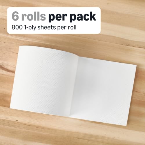 Amazon Basics 1-Ply White Hardwound Paper Towels - Pack of 6, 800 Feet Each