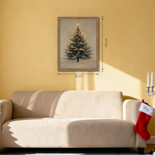 Vintage Christmas Tree Wall Art - 8x10 in Black Framed Rustic Pine Canvas