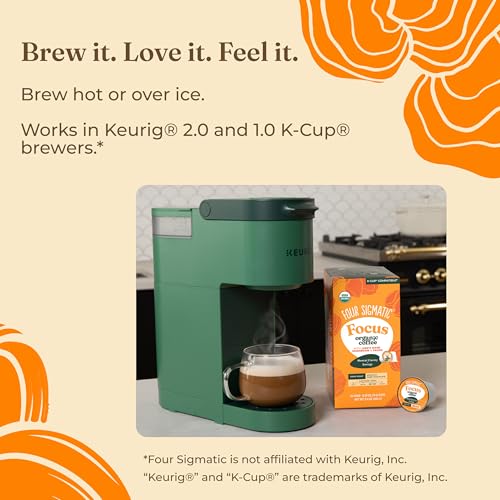 Focus Original Mushroom Coffee K-Cups - 48 Count Organic Dark Roast with Lion’s Mane & Yacon - Focus & Immune Support - Vegan & Keto Pods