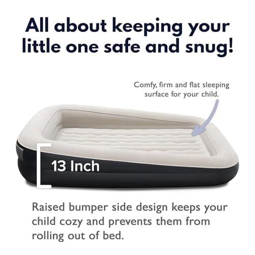 King Koil Kids Air Mattress with Built-in Pump & Safety Bumper - Black, 13 Inches