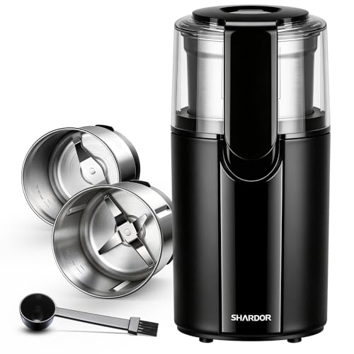 SHARDOR Electric Coffee Grinder with 2.5oz Capacity, 2 Bowls, Black