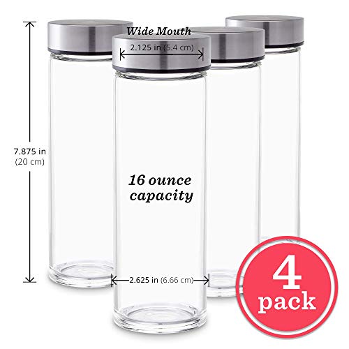All About Juicing 16oz Wide Mouth Glass Water Bottles with Stainless Steel Lids — Pack of 4