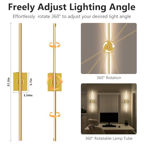 Eneru Wireless LED Wall Sconces Set of 2 - Gold Rechargeable Battery Operated