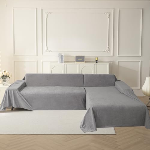 MYSKY HOME 91x134 Inch Grey Couch Cover for Dogs, Non-Slip Sofa Slipcover