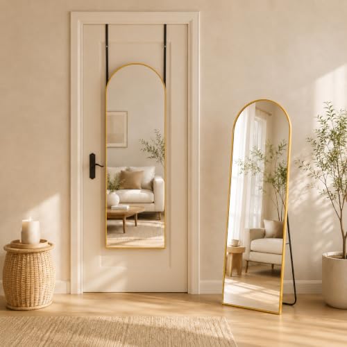 Gold 56x14 Full Length Floor Mirror with Stand - Arched Full Body Mirror