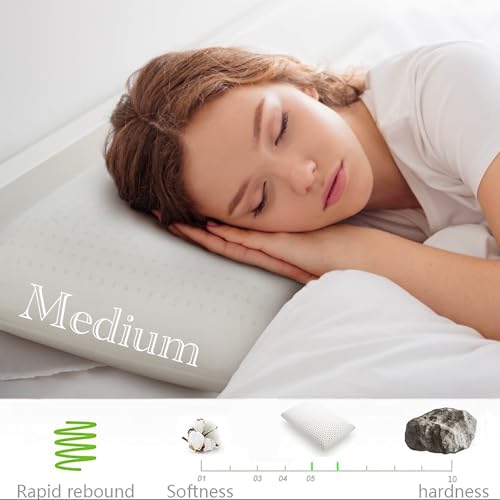Queen Talalay Latex Pillow - Luxury Soft Natural Foam Bed Pillow for Side, Back & Stomach Sleepers - Breathable Cover (Mid Loft)