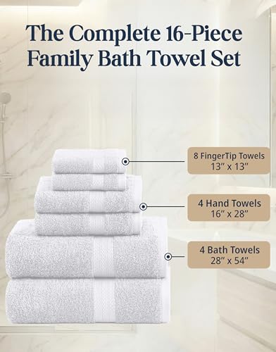 White 16-Piece Cotton Bath Towel Set - Soft Absorbent Hotel Quality