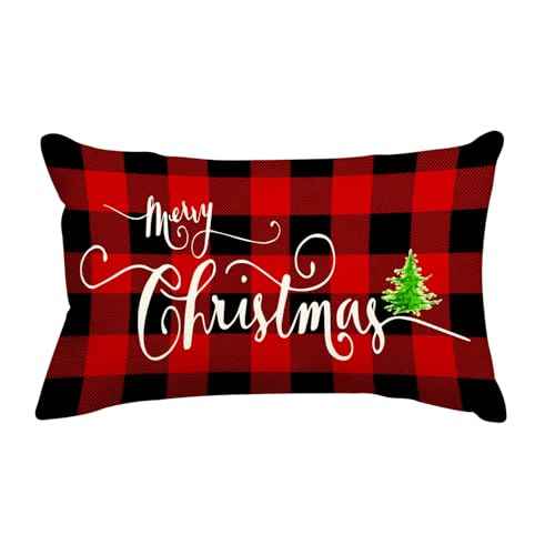 Jbralid Christmas Pillow Covers 12x20 Inch Red Black Buffalo Plaid Farmhouse Decorations Tree Linen Throw Pillow Case Cushion Cover for Sofa Chair