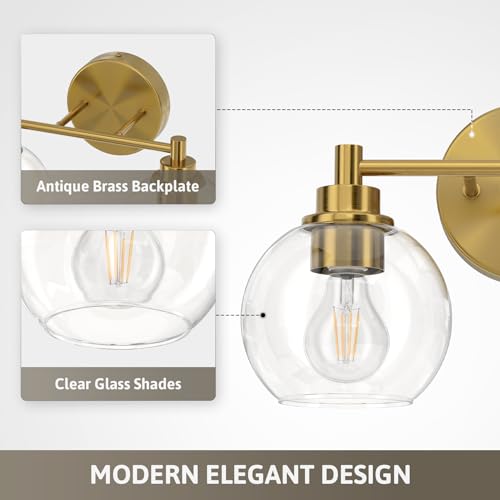 VONLUCE 2-Light Bathroom Vanity Light Fixture, Gold Finish, Modern Wall Sconce