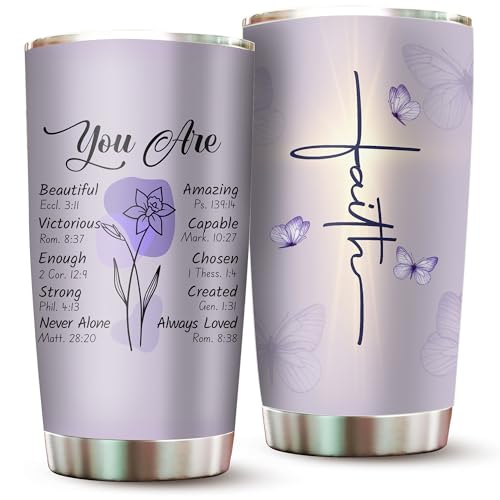 Purple 20oz Christian Tumbler - Faith Gifts for Women Mothers Day Stainless Steel