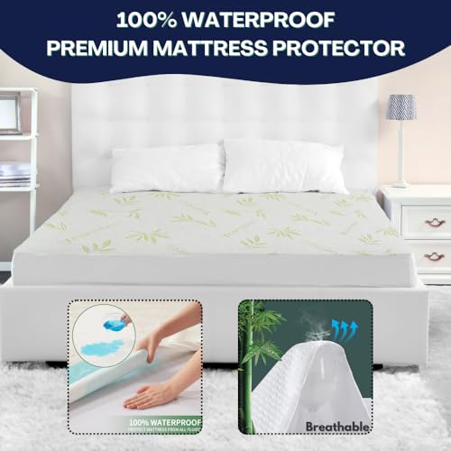 Bamboo Mattress Protector with Zipper - 100% Waterproof Queen Size
