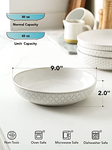 LE TAUCI Joanna 9-Inch Arctic White Ceramic Pasta Bowls Set of 4 – Large Salad & Serving Bowls