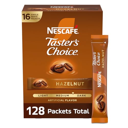 Hazelnut Flavored Instant Coffee Packets - 128 Cups, Premium Robusta & Arabica