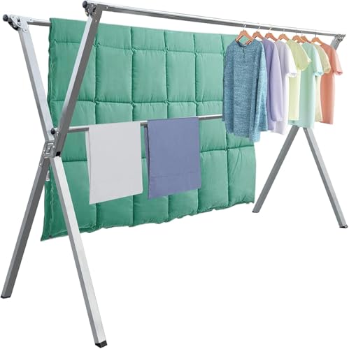 Extendable Clothes Drying Rack with 20 Hooks - 79.55 Inches Stainless Steel Laundry Organizer