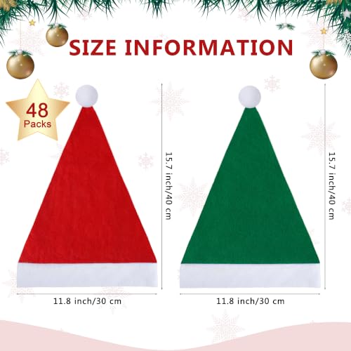 Fovths 48-Pack Christmas Santa Hats for Adults in Red & Green, Bulk Holiday Party Supplies