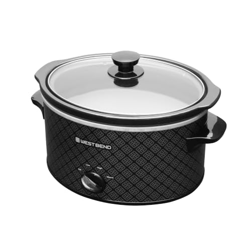 West Bend 4-Quart Manual Slow Cooker Black - Ceramic Crockpot & Glass Lid