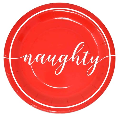 50 Pack Christmas Disposable Dinner Plates 9-Inch Naughty & Nice Holiday Tableware