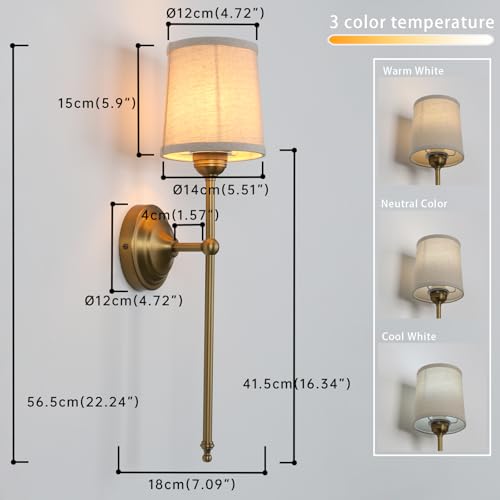 Battery Operated Wall Sconces Set of 2 with Fabric Shade - Dimmable, Remote Control, Modern & Retro Design