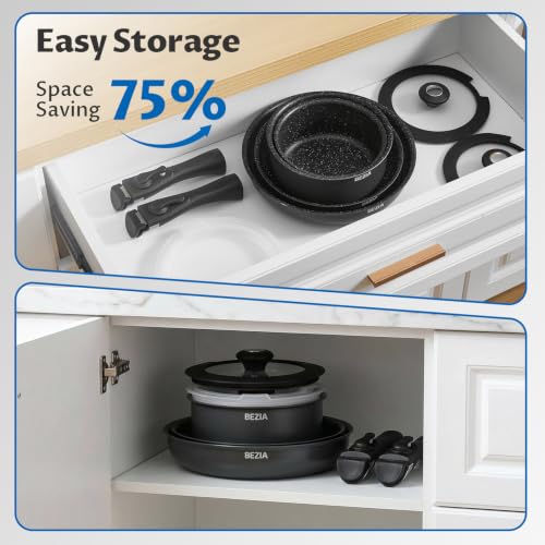 BEZIA 10-Piece Induction Cookware Set with Removable Handles, Nonstick Pots & Pans