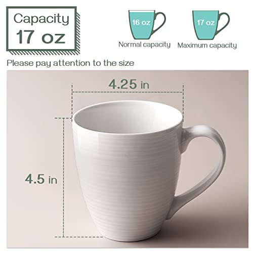 DOWAN White 17 Oz Coffee Mug Set of 6, Large Durable Ceramic Tea Cups