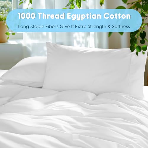 SONORO KATE 1000TC Egyptian Cotton King Sheets White, Extra Deep Pocket Bedding