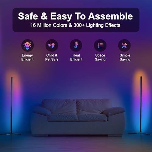 RGB Corner Floor Lamp 57 Inch Tall with App Control - Modern Mood Lighting