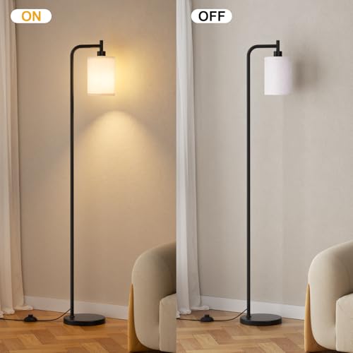 64-Inch Dimmable Floor Lamp with Remote & Foot Switch - Beige Shade, Black Pole, 9W LED Included - Beige-Black