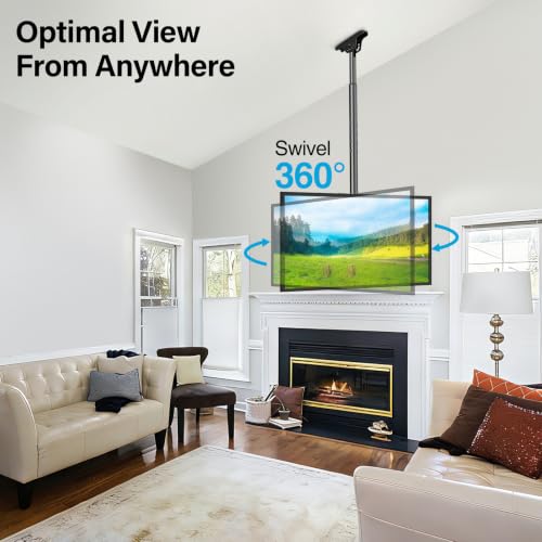Ceiling TV Mount for 40-75 Inch Flat Curved Screens - Height 60.6 Inches, Heavy Duty Adjustable Ceiling Bracket with 360° Rotation