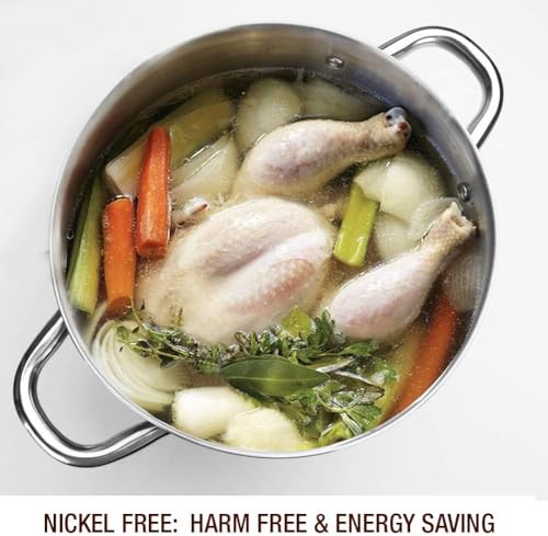 10 Quart Stock Pot with Glass Lid - Mirror Polished Stainless Steel, Nickel-Free, Induction Compatible - Silver Variation