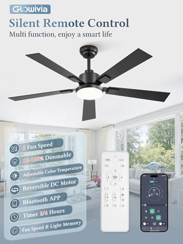Black 52 Inch Ceiling Fan with Dimmable 3000-6000K Lights Remote Control - Reversible Blades