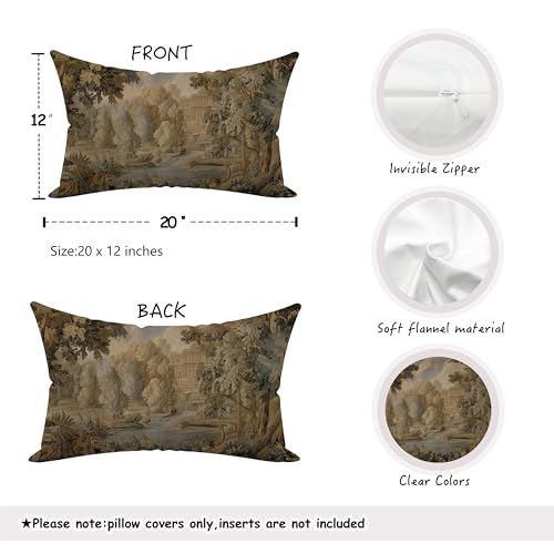 A-Vintage Landscape 20x12 Throw Pillow Cover - Double-Sided Forest Floral on Flannel